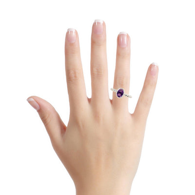 Amethyst Halo Rope Ring in Silver