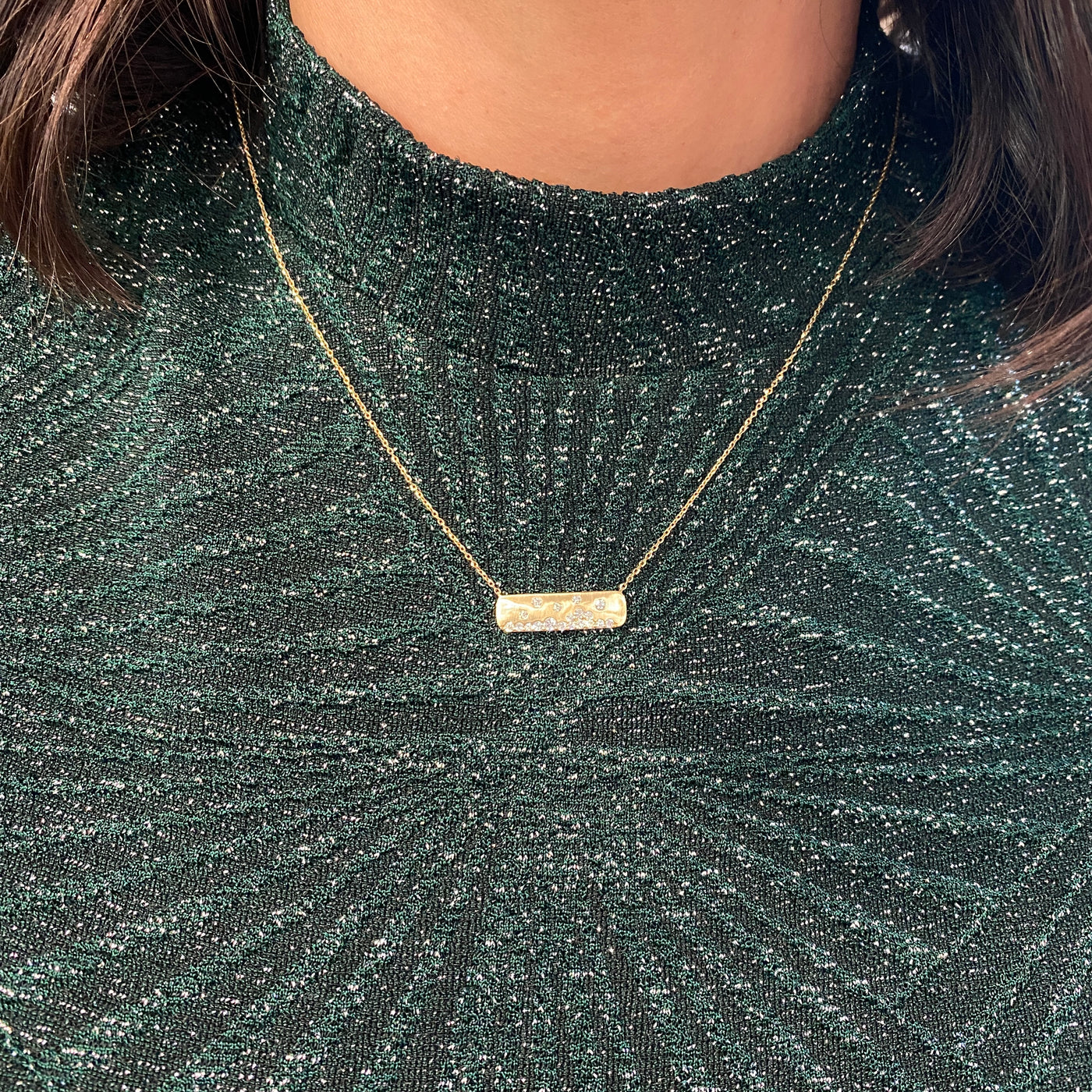 Diamond Bar Necklace in Yellow Gold