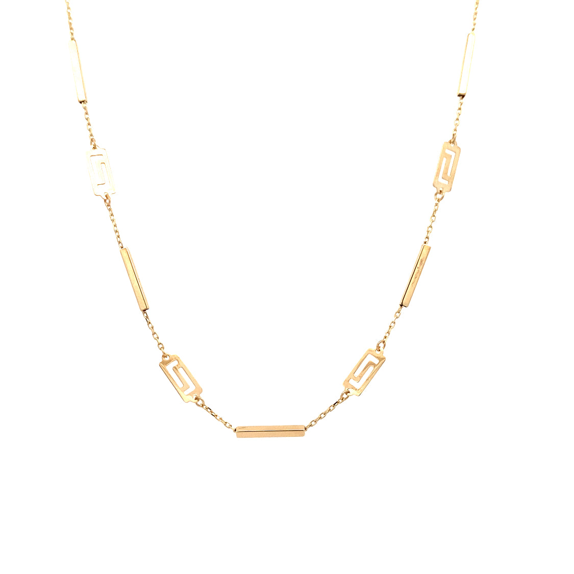 Greek Key and Bar Station Necklace in Yellow Gold