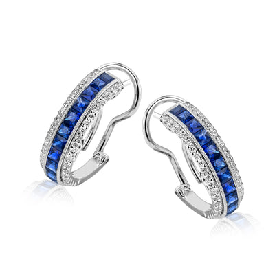 Blue Sapphire and Diamond Hoops in White Gold by Simon G