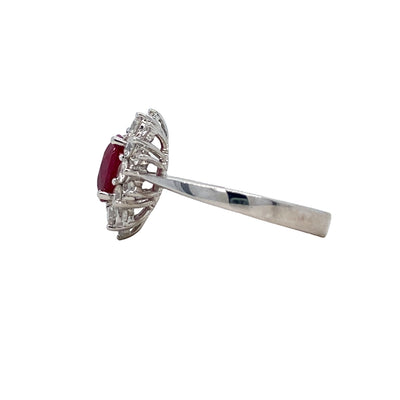ESTATE Ruby and DIamond Halo Ring in White Gold