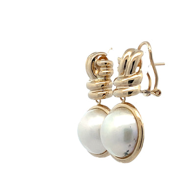 ESTATE Mabe Pearl Earrings in Yellow Gold