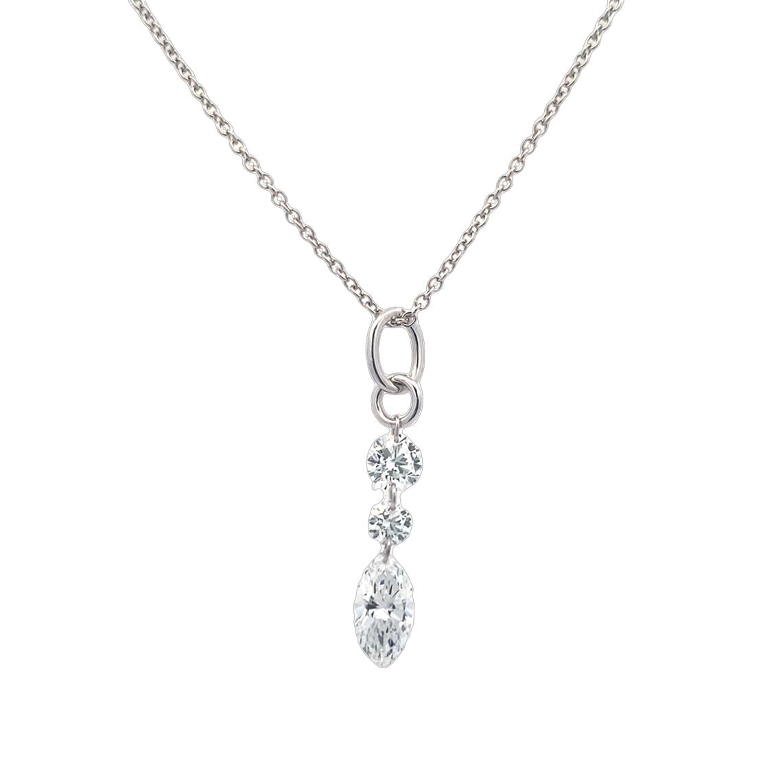 LAB -Created 3 Stone Suspension Pendant in White Gold