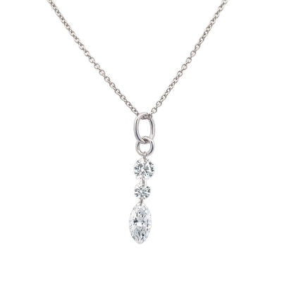 LAB -Created 3 Stone Suspension Pendant in White Gold