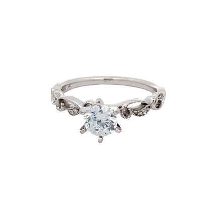 Floral Motif Round Engagement Ring in White Gold by Allllison Kaufman