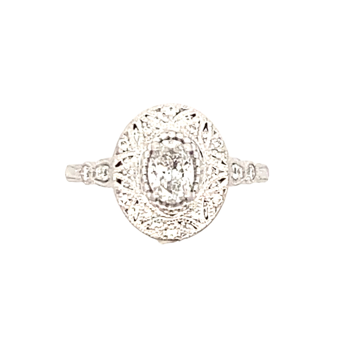 Estate Diamond Halo Engagement Ring in White Gold