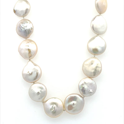 Estate Coin Pearl Necklace 14 Karat Yellow Gold Clasp