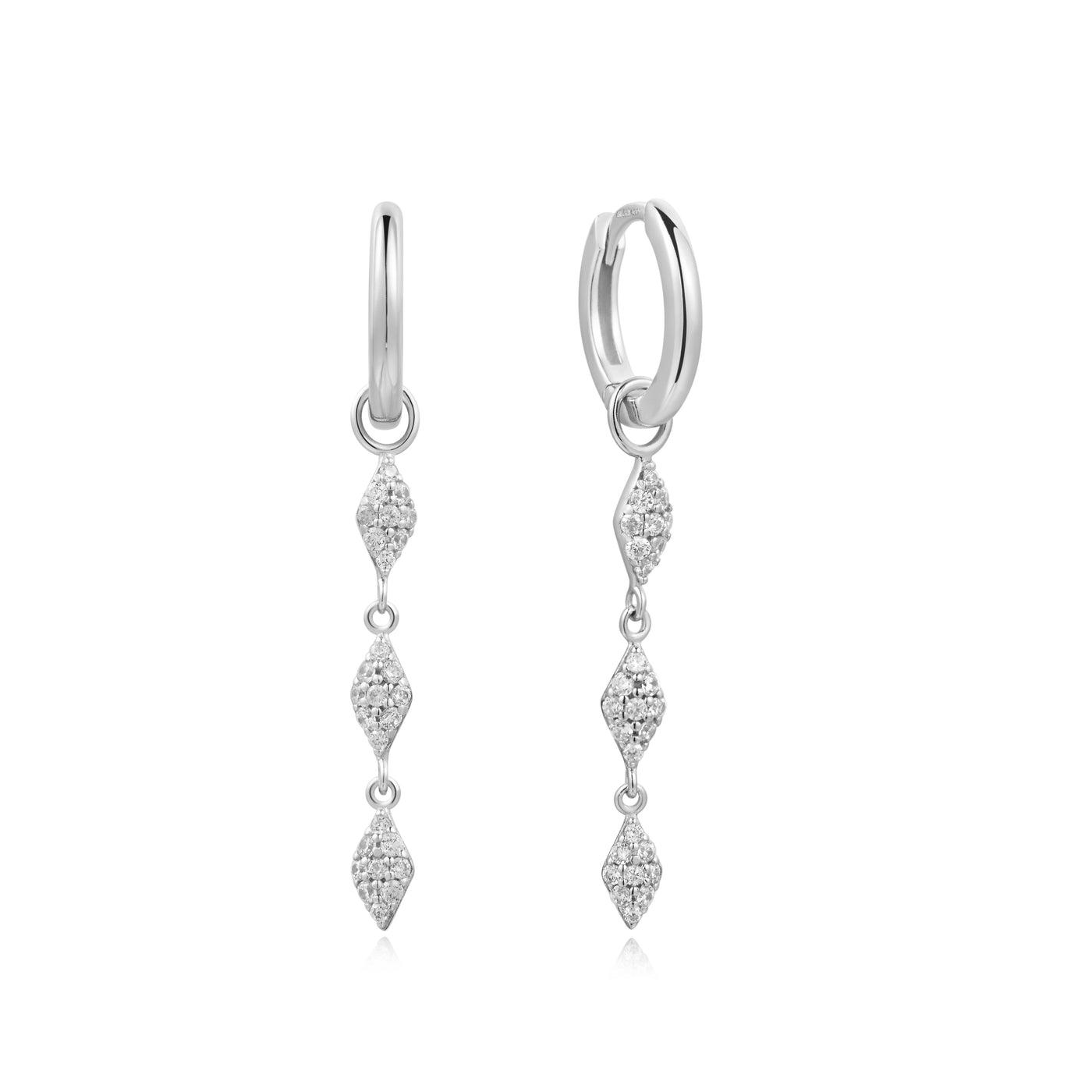 Triple Diamond Shaped Pavé Huggies in Silver by Ania Haie