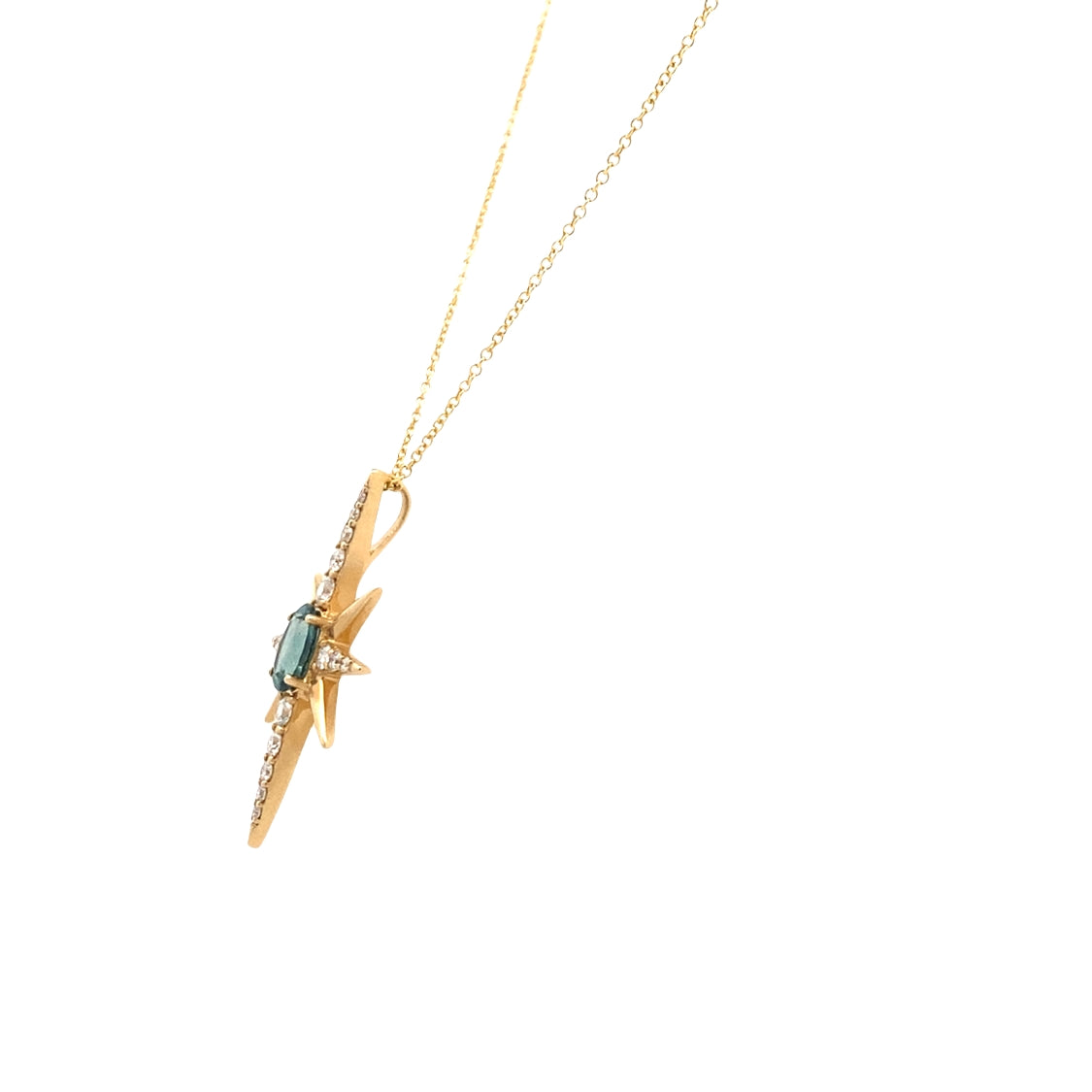 Montana Sapphire and Diamond Starburst Pendant in Yellow Gold