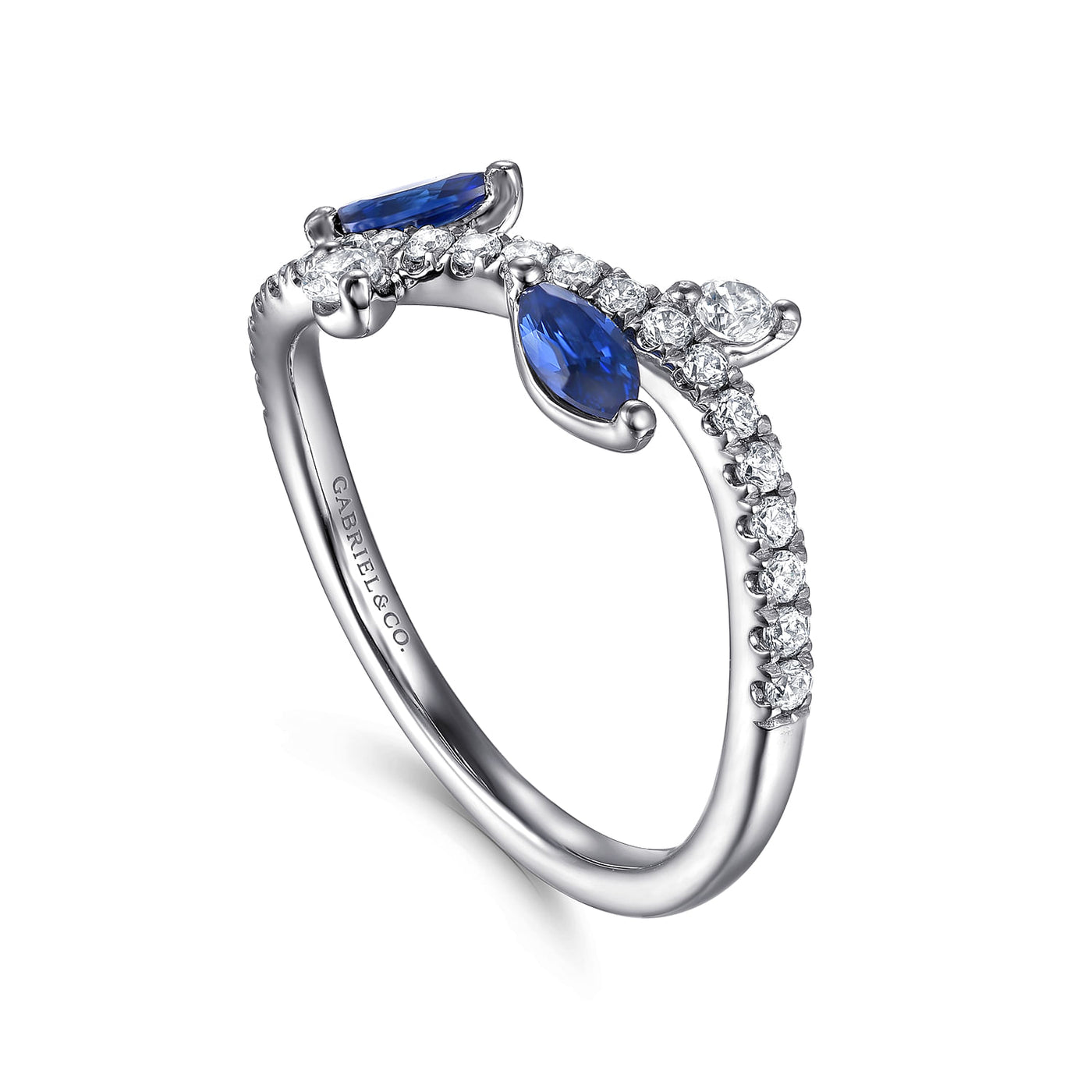 14K White Gold .30CTW Sapphire and .30CTW Diamond Ring by Gabriel & Co.