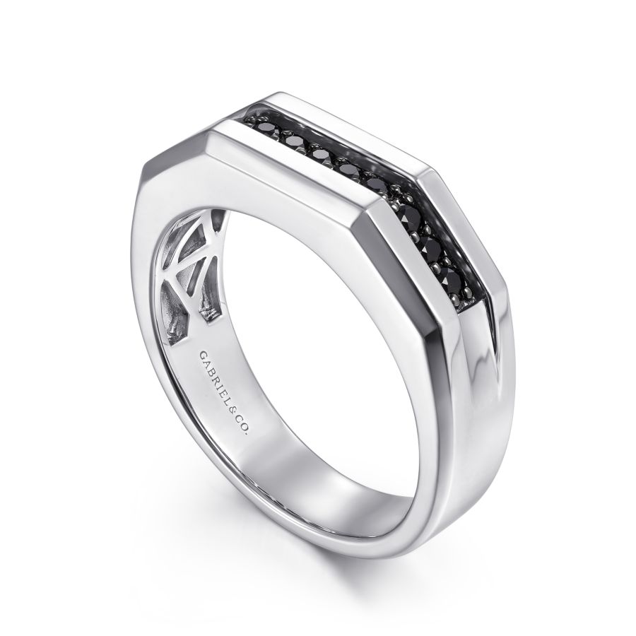 Mens Black Spinel Ring  in Silver by Gabriel & Co.