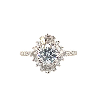 1.5ct Round Engagement Ring with Baguette Halo in White Gold by Fana