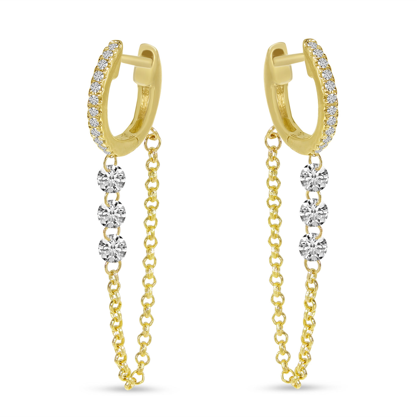 14 Karat Pierced Diamond Chain Huggie Earrings E10706