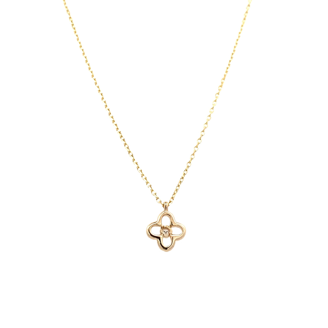 Delicate Diamond Clover Pendant in Yellow Gold with 18" Chain
