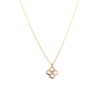 Delicate Diamond Clover Pendant in Yellow Gold with 18" Chain