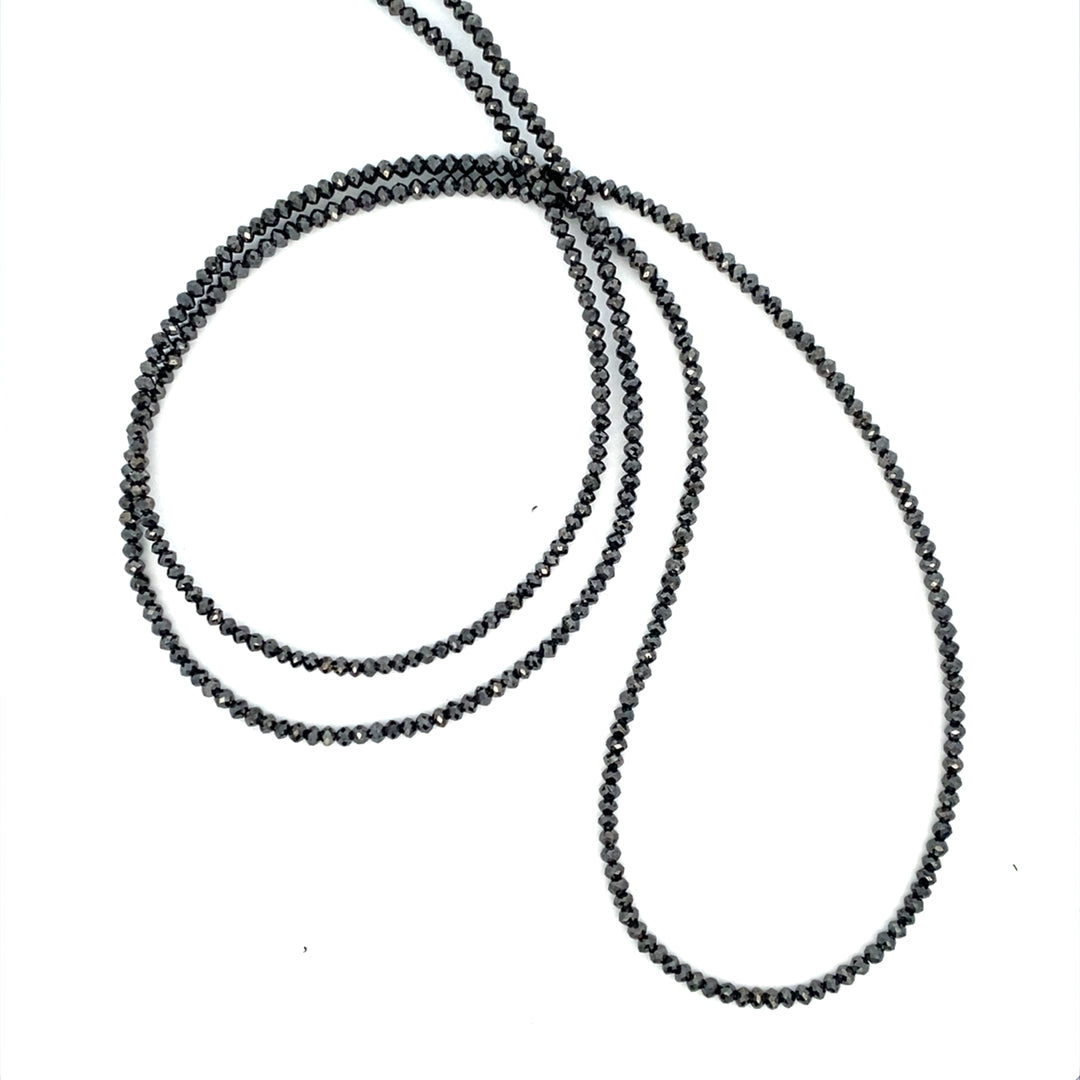 Black Diamond Faceted Bead Necklace in White Gold