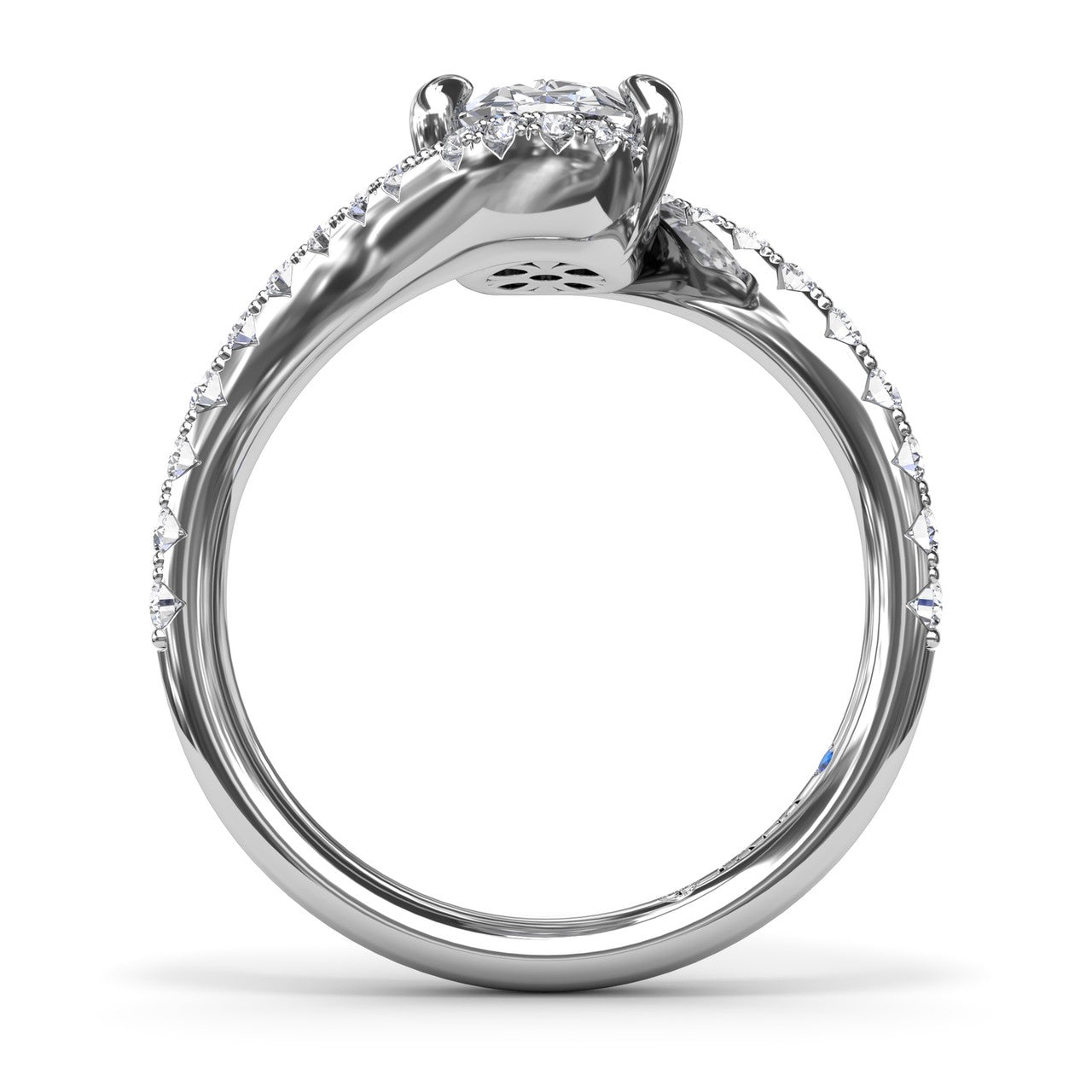3ct Oval Bypass Engagement Ring with Side Diamonds in White Gold by Fana