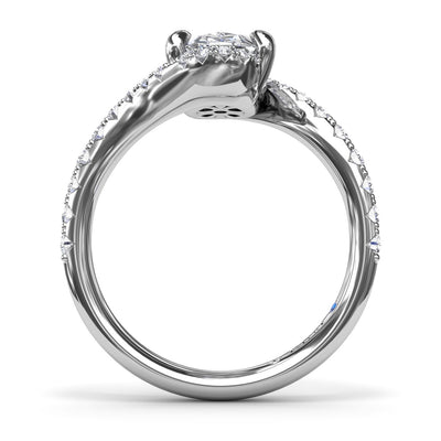 3ct Oval Bypass Engagement Ring with Side Diamonds in White Gold by Fana