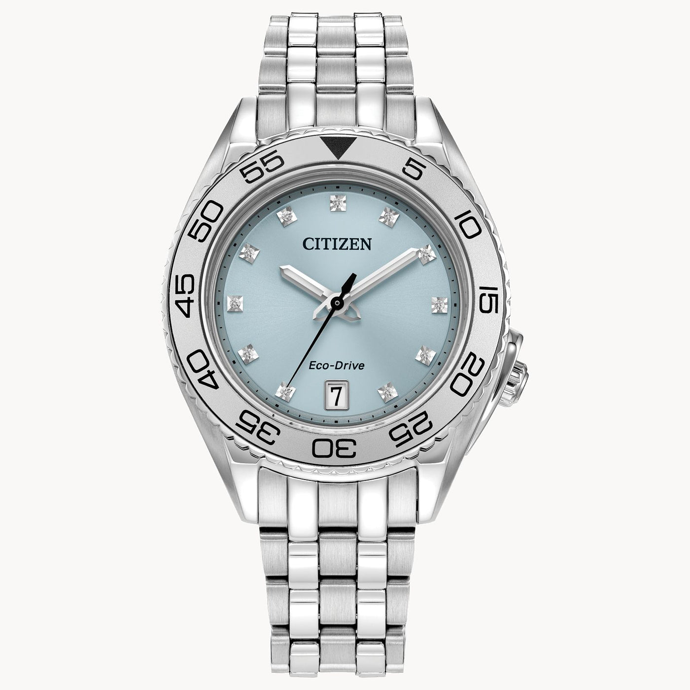 Ladies Eco Drive WR100 SS Bracelet Light Blue Dial