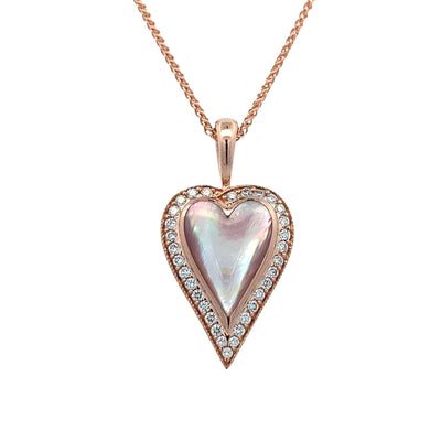 Mother of Pearl and Diamond Heart Pendant 0.39CTW in 14K Rose Gold by Kabana