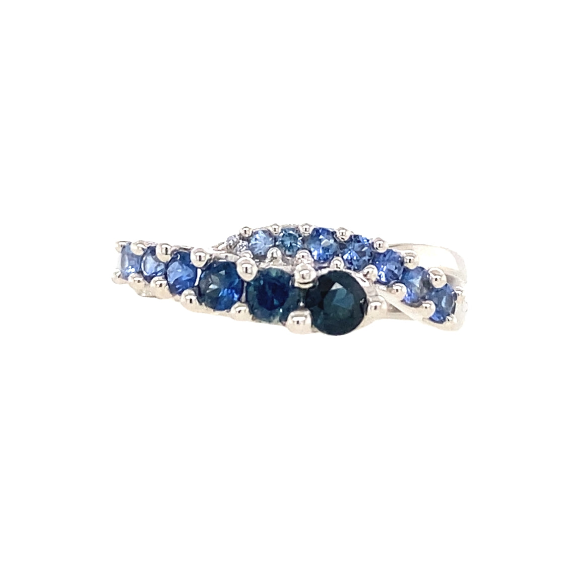 Graduating Blue Sapphire Ring in White Gold by Parlé