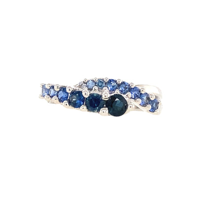 Graduating Blue Sapphire Ring in White Gold by Parlé