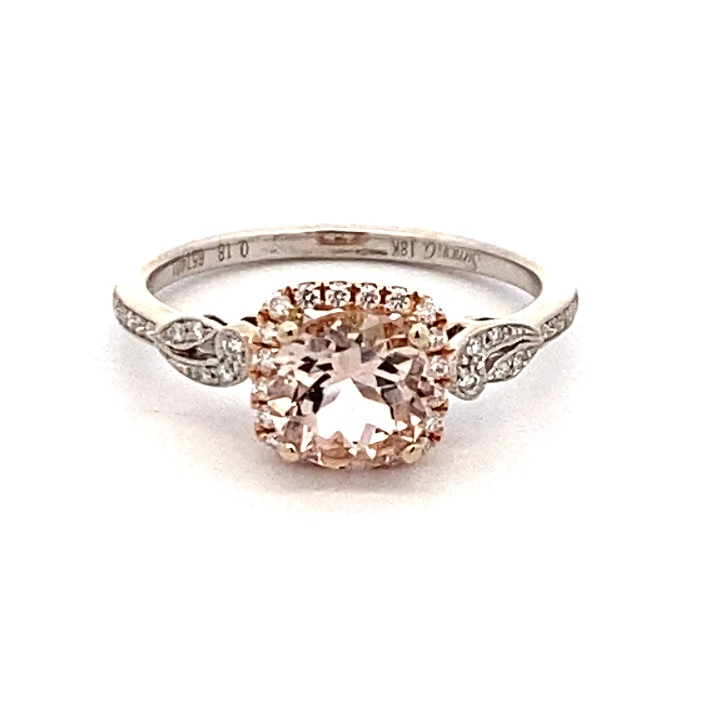 Morganite & Diamond Halo Style Ring in Two-Tone Gold by Simon G