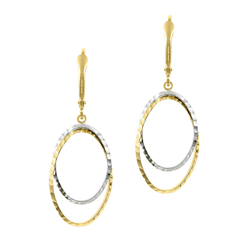 Double Open Oval Earrings in Two-Tone Gold
