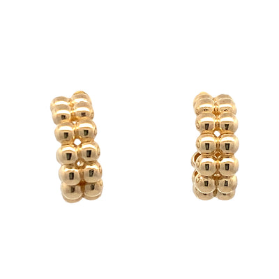 Double Row Beaded Open Hoops in Yellow Gold
