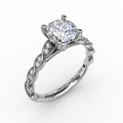 FANA 14 Karat  White Gold wiith Side Stones Round Shape Engagement Ring SW3258/WG 1.5 CT