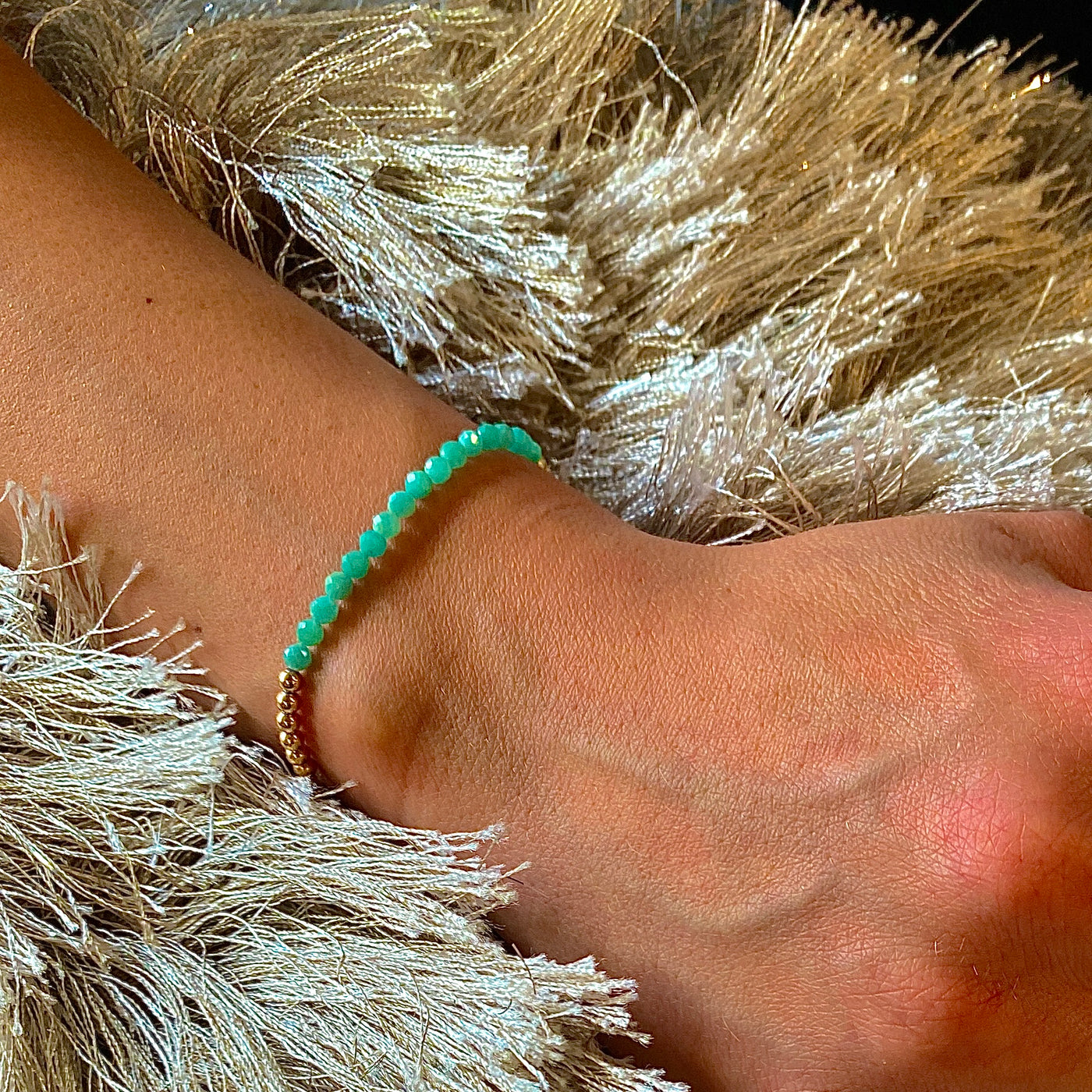 3mm Amazonite Stretch Bracelet in Yellow Gold by Karen Lazar