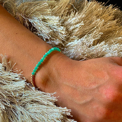 3mm Amazonite Stretch Bracelet in Yellow Gold by Karen Lazar