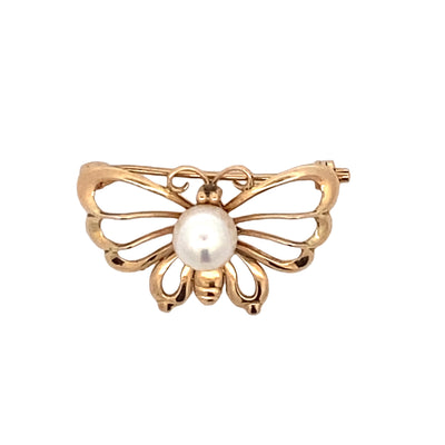 Estate Pearl Butterfly Pin in Yellow Gold