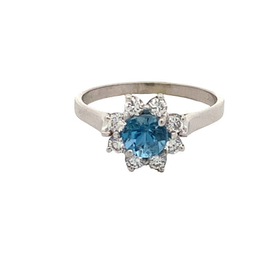 ESTATE Aquamarine and Diamond Ring in White Gold