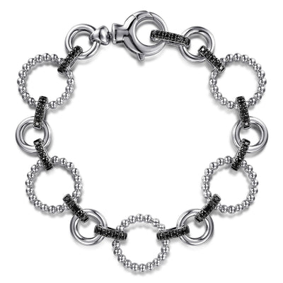 Black Spinel Bujukan Link Bracelet in Silver by Gabriel & Co.