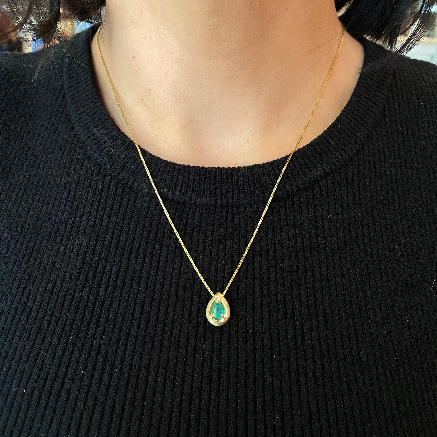 ESTATE Emerald Drop Pendant in Yellow Gold