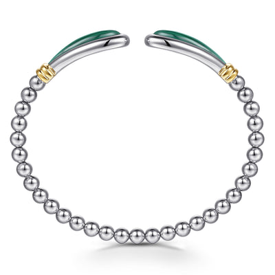 Sterling Silver and 14K Yellow Gold Bujukan Malachite Bangle Bracelet by Gabriel & Co.