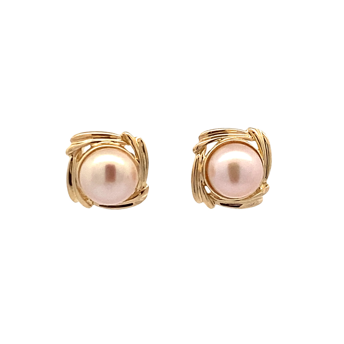ESTATE Pearl Button Earrings in Yellow Gold