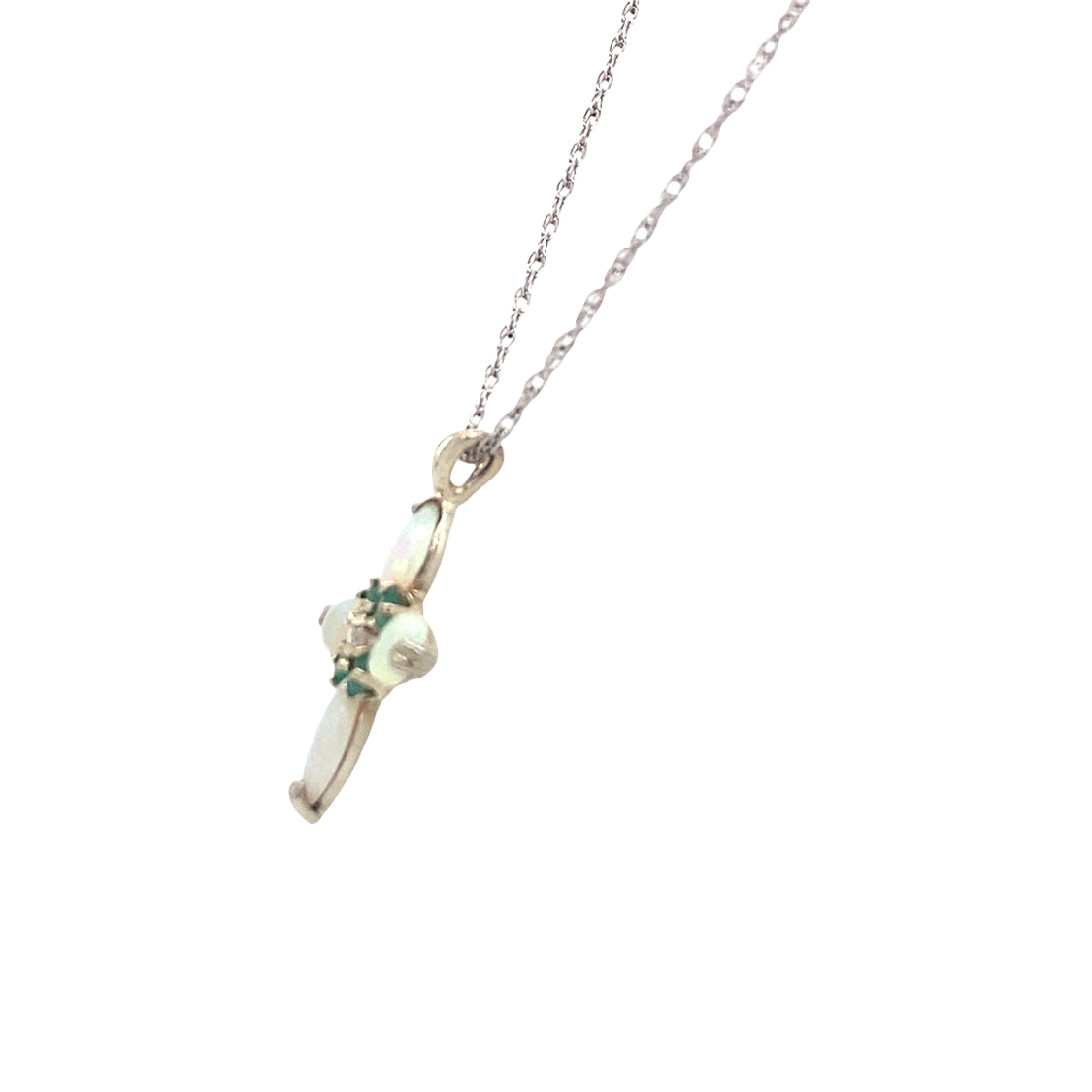 ESTATE Opal, Emerald and Diamond Cross Pendant in White Gold