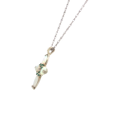 ESTATE Opal, Emerald and Diamond Cross Pendant in White Gold