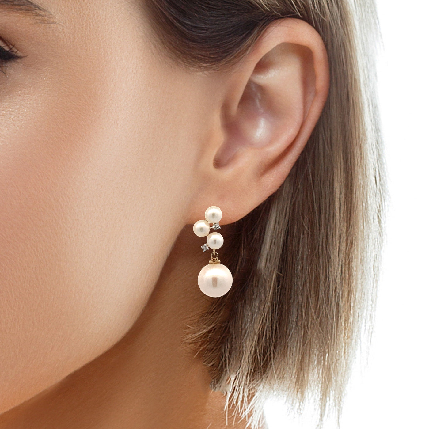Cluster Pearl Drop Earrings in Yellow Gold