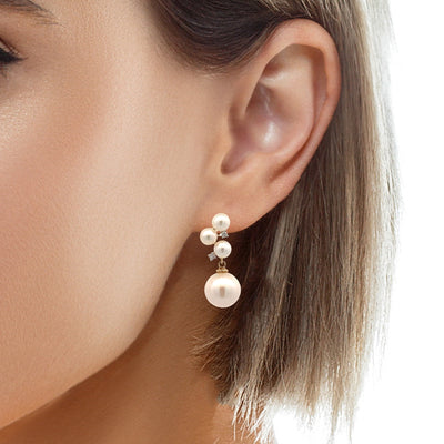 Cluster Pearl Drop Earrings in Yellow Gold