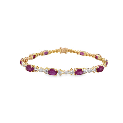 ESTATE Ruby and Diamond Bracelet in Yellow Gold