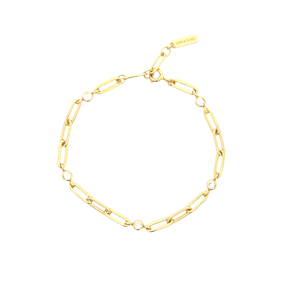 CZ Paperclip Bracelet in Silver with Yellow Gold Plating by Ania Haie