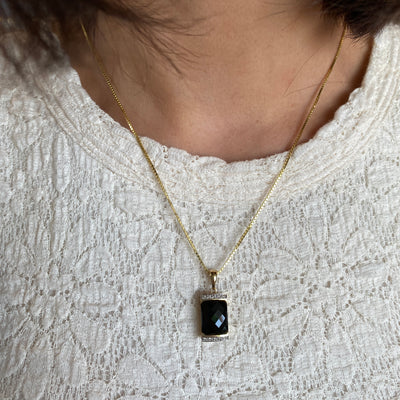 ESTATE Onyx and Diamond Pendant in Yellow Gold