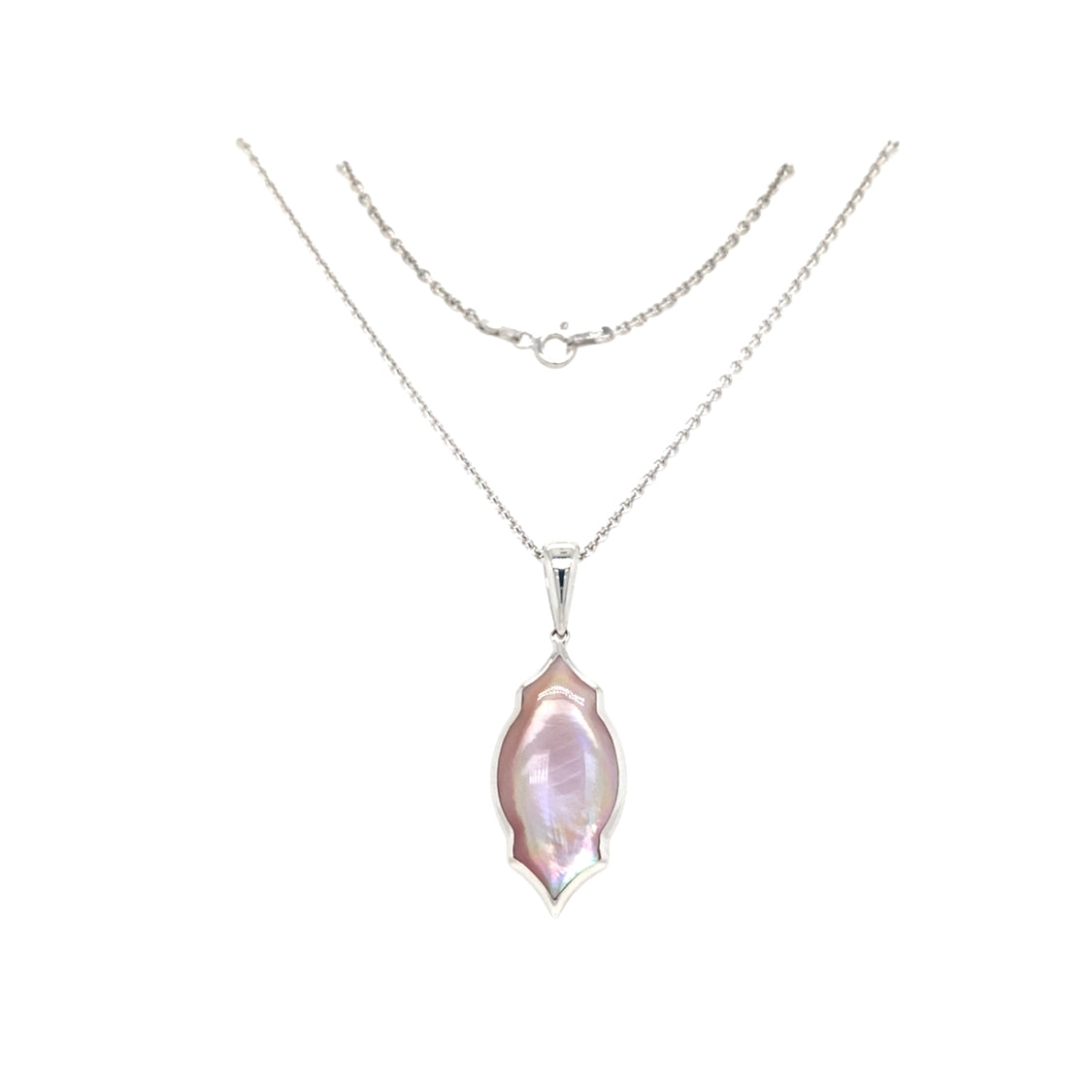 Pink Mother of Pearl Drop Pendant in Silver by Kabana