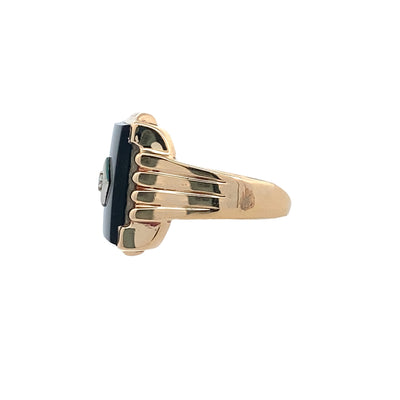ESTATE Onyx and Diamond Ring in Yellow Gold