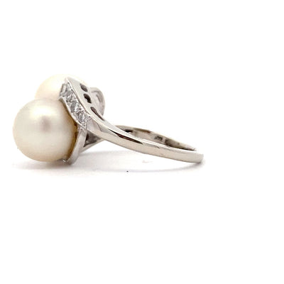 Estate Twist Style Pearl and Diamond Ring in White Gold