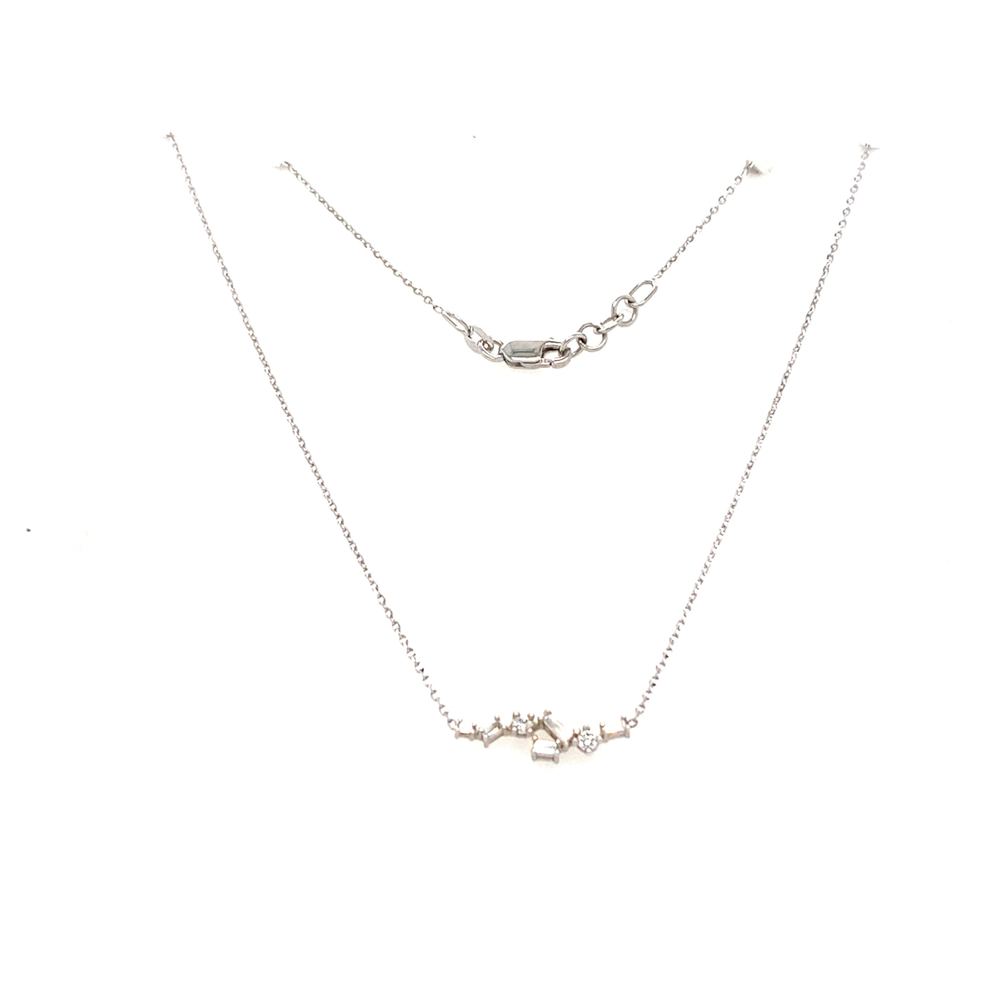 Baguette and Round Diamond Scatter Necklace in White Gold by B&C