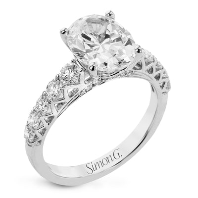 Oval Diamond Side Stone Engagement Ring in White Gold by Simon G